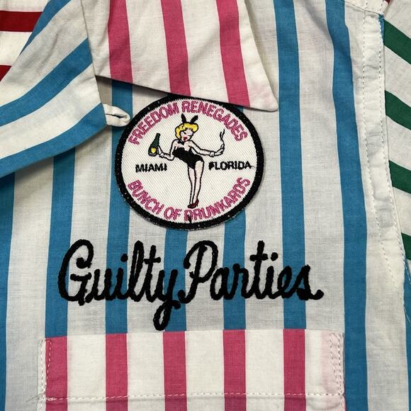 Wacko Maria Guilty Parties Multicolor Striped Shirt Sz Small Miami Fl Drunkards - Picture 3 of 9